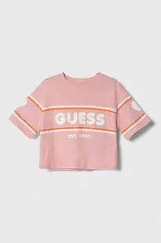 Детская хлопковая футболка Guess, розовый