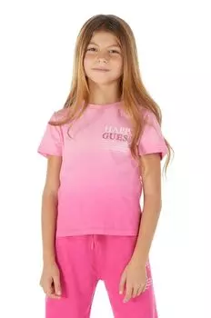 Детская хлопковая футболка Guess, розовый
