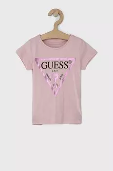 Детская хлопковая футболка Guess, розовый