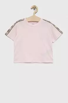 Детская хлопковая футболка Guess, розовый