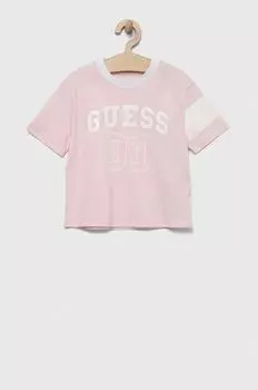 Детская хлопковая футболка Guess, розовый