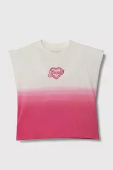 Детская хлопковая футболка Guess, розовый
