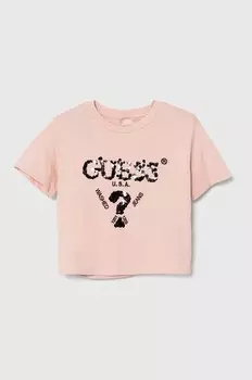 Детская хлопковая футболка Guess, розовый
