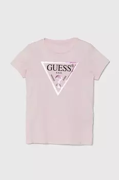 Детская хлопковая футболка Guess, розовый