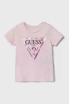 Детская хлопковая футболка Guess, розовый