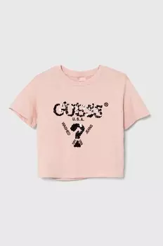 Детская хлопковая футболка Guess, розовый
