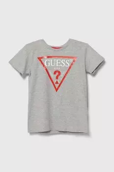 Детская хлопковая футболка Guess, серый