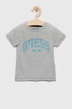 Детская хлопковая футболка Guess, серый