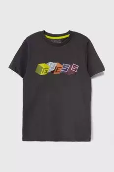 Детская хлопковая футболка Guess, серый
