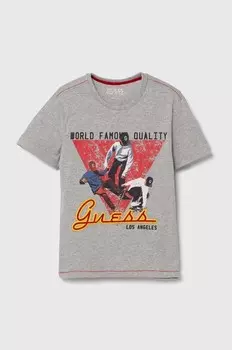 Детская хлопковая футболка Guess, серый