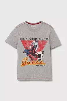 Детская хлопковая футболка Guess, серый