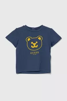 Детская хлопковая футболка Guess, темно-синий