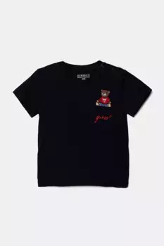 Детская хлопковая футболка Guess, темно-синий