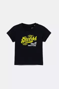 Детская хлопковая футболка Guess, темно-синий