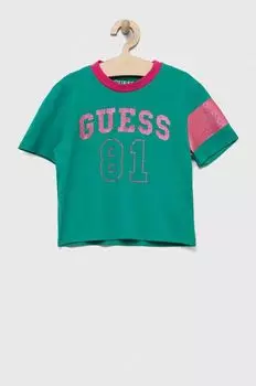 Детская хлопковая футболка Guess, зеленый