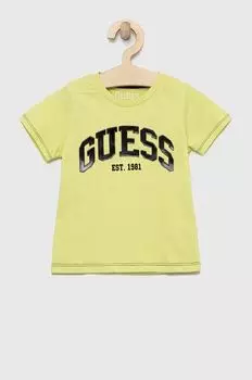 Детская хлопковая футболка Guess, зеленый