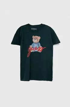 Детская хлопковая футболка Guess, зеленый