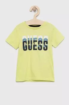 Детская хлопковая футболка Guess, зеленый