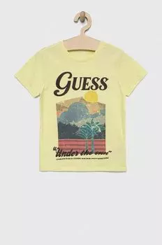 Детская хлопковая футболка Guess, зеленый