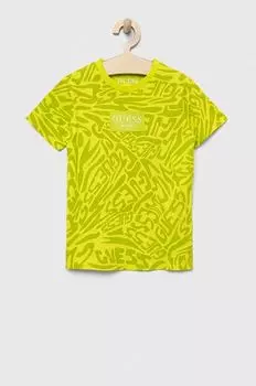 Детская хлопковая футболка Guess, зеленый