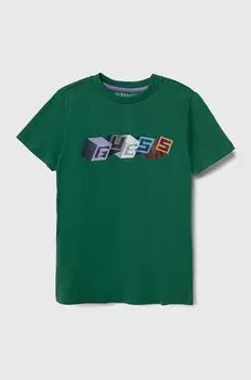 Детская хлопковая футболка Guess, зеленый