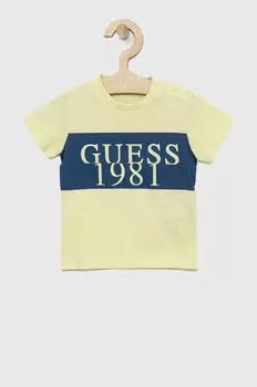 Детская хлопковая футболка Guess, зеленый