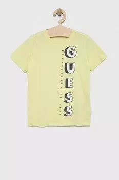 Детская хлопковая футболка Guess, зеленый