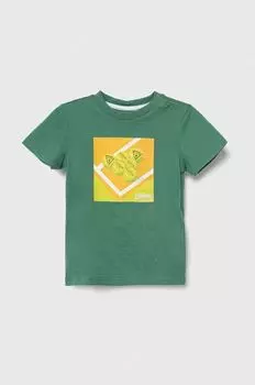 Детская хлопковая футболка Guess, зеленый