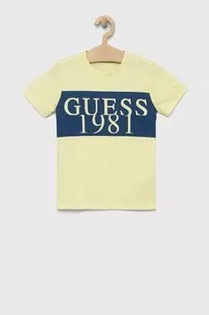 Детская хлопковая футболка Guess, зеленый