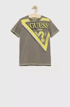 Детская хлопковая футболка Guess, зеленый