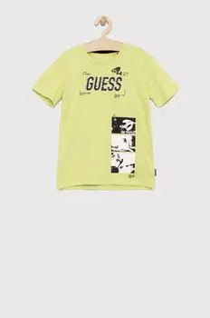 Детская хлопковая футболка Guess, зеленый