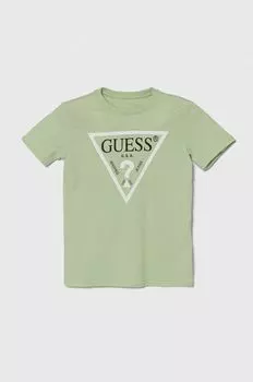 Детская хлопковая футболка Guess, зеленый