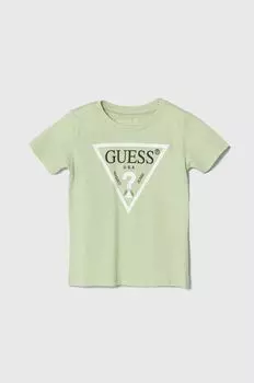 Детская хлопковая футболка Guess, зеленый