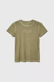 Детская хлопковая футболка Guess, зеленый