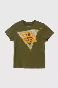Детская хлопковая футболка Guess, зеленый