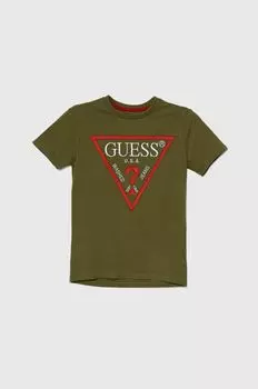 Детская хлопковая футболка Guess, зеленый