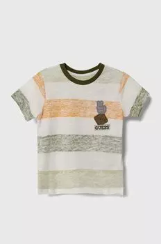 Детская хлопковая футболка Guess, зеленый