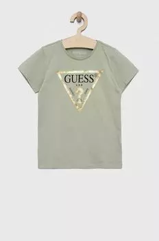 Детская хлопковая футболка Guess, зеленый