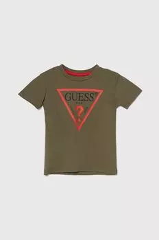 Детская хлопковая футболка Guess, зеленый