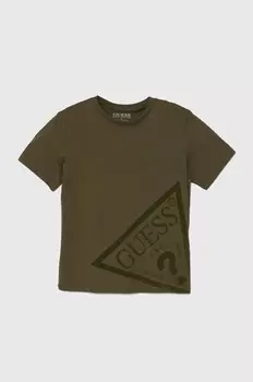 Детская хлопковая футболка Guess, зеленый