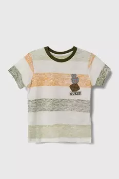Детская хлопковая футболка Guess, зеленый