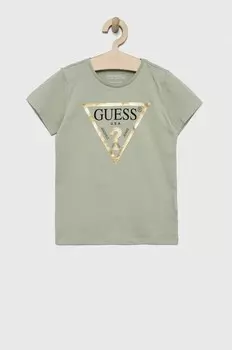 Детская хлопковая футболка Guess, зеленый