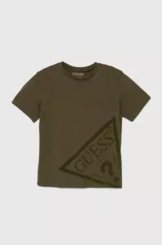 Детская хлопковая футболка Guess, зеленый