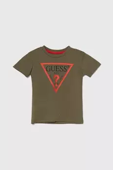 Детская хлопковая футболка Guess, зеленый