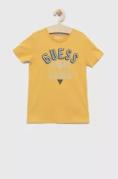 Детская хлопковая футболка Guess, желтый