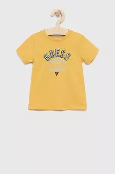 Детская хлопковая футболка Guess, желтый