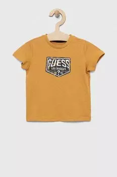 Детская хлопковая футболка Guess, желтый