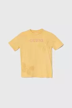 Детская хлопковая футболка Guess, желтый