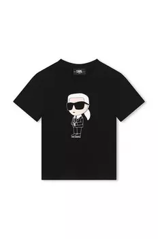 Детская хлопковая футболка Karl Lagerfeld, черный