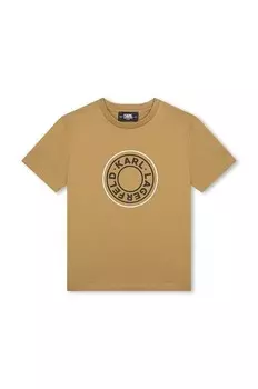 Детская хлопковая футболка Karl Lagerfeld, коричневый